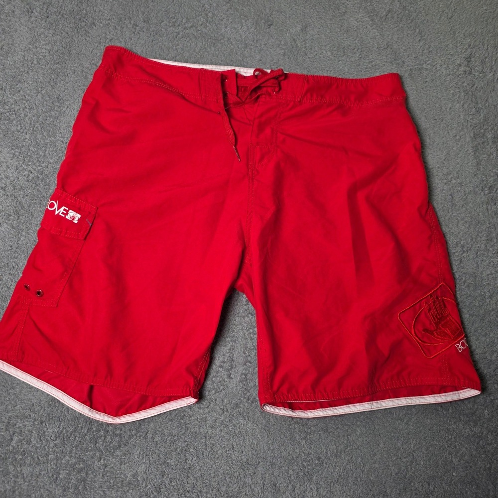 Body Glove Mens 36 Board Shorts Red Lace Up Cargo Pocket Surf Swim Trunks